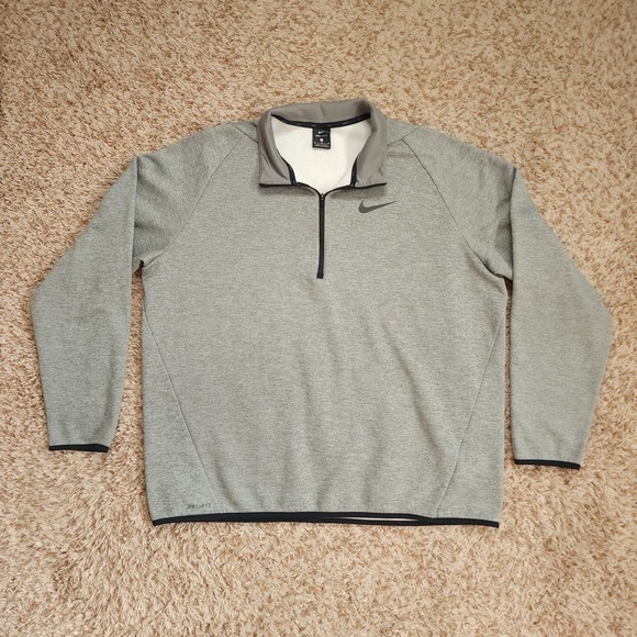 Nike Dri-Fit Quarter Zip Sweater Mens XL Gray Long Sleeve Pullover 932041-063 - Picture 2 of 8